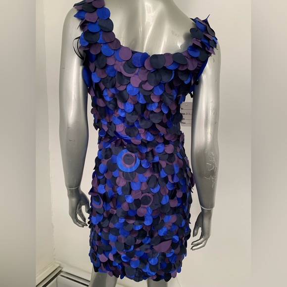 Purple and blue Taffeta leaf paillette disco 80s 90s Formal prom Dress size 6 - Picture 6 of 14